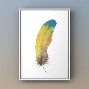 Watercolor yellow blue abstract feather art print